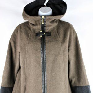 Ellen Tracy Faux Leather Trim Duffle Coat